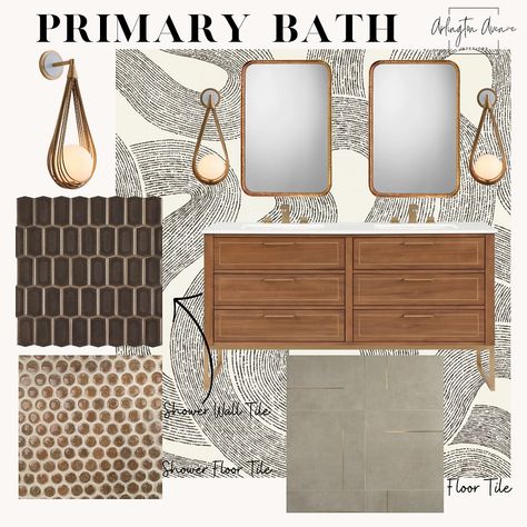 Brown Tone Bathroom, Brown Tile Bathroom Ideas Color Palettes, Brown And Black Bathroom, Ensuite Remodel, Double Vanity Sconces, Brown Tile Shower, Brown Bathroom Tile, Penny Tile Bathroom, Penny Tile Bathroom Floor