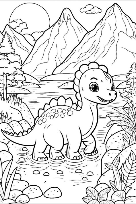 Free Dinosaur Coloring Pages | Adult Coloring Pages | Designs By Kemmy Free Dinosaur Coloring Pages, Coloring Pages Farm, Baby Animal Coloring Pages, Wild Animal Coloring Pages, Coloring Pages Cartoon, Free Animal Coloring Pages, Dinosaur Coloring Sheets, Cute Animal Coloring Pages, Coloring Pages Animals