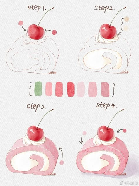 Artist: vfacemeow #meohocthietke #art #palette Watercolor Food Illustration, Food Art Painting, Watercolor Food, Food Illustration Art, Cute Food Drawings, Food Painting, Cute Food Art, 수채화 그림, Watercolor Paintings Tutorials