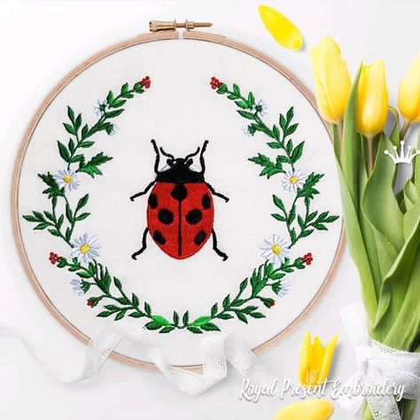 Ladybug flower frame Machine Embroidery Design - 3 sizes  #machineembroiderypatterns #machinedesigns #ricoma #machineembroiderydesigns #machineembroidery #embroiderydesign #machineembroiderydesign #embroiderymachinedesign #embroiderydesigns #royalpresentembroidery #ladybugembroidery #floralembroiderydesign https://royal-present.com/Ladybug-flower-frame-Machine-Embroidery-Design-3-sizes-p180270914 Ladybug Embroidery, Indian Embroidery Designs, Embroidery Designs Free Download, Collection Board, Embroidery Store, Textile Art Embroidery, Embroidery Design Sets, Embroidery On Clothes, Types Of Embroidery