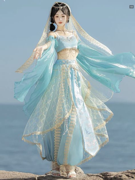 Fairy Cosplay Dress, Water Inspired Outfits, Genie Fashion, Dunhuang Hanfu, Fairy Cosplay, Wedding Photoshoot Props, Fantasy Gowns, Fantasy Dress, Cosplay Dress