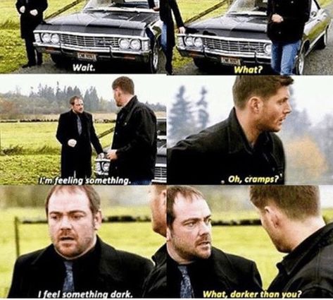 Crowley and Dean Dean X Crowley, Crowley And Dean, Dean And Crowley, Dean And Cas, Supernatural Gifs, Sam Dean, Supernatural Funny, Boku No Hero Academia Funny, Destiel