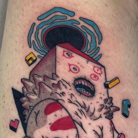 Adventure Time Glob, god of chaos tattoo Adventure Time Tattoo Treehouse, Lich Tattoos Adventure Time, Bemo Adventure Time Tattoo, Cool Adventure Time Tattoos, Adventure Time Patchwork Tattoo, American Traditional Adventure Time Tattoo, Chaos Tattoo, Adventure Time Tattoo, New School Tattoo