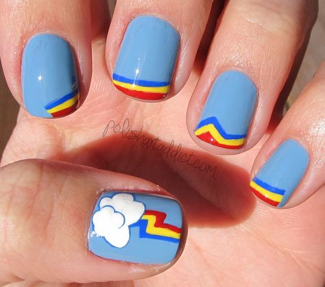 MLP FIM - Rainbow Dash Tutorial - Polish Art Addiction Fingernail Polish Designs, Punk Nails, Colorful Nail Art, Different Nail Designs, Polish Art, Nails For Kids, Beautiful Nail Designs, Fabulous Nails, Cute Nail Designs