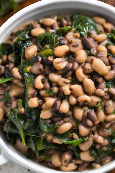 Vegan Black Eyed Peas And Collard Greens, Black Eye Peas Collard Greens, Black Eyed Peas And Collard Greens, Greens And Black Eyed Peas, Black Eyed Peas And Greens, Black Eyed Peas Salad, Sauteed Collard Greens, Pickled Pepperoncini, Vegan Cornbread