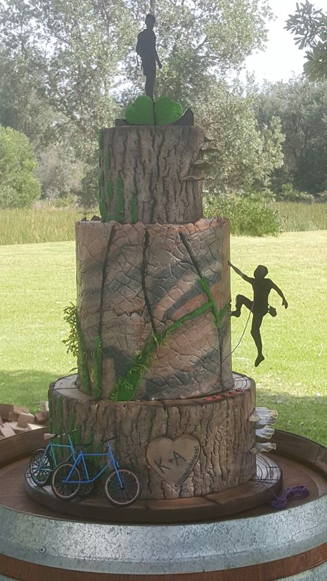 Rock Climbing Cake Ideas, Climbing Cake Ideas, Hiking Cake Ideas, Cuba Party, Tree Themed Wedding, Rock Climbing Cake, Eagle Scout Cake, Surf Wedding, Tree Stump Cake