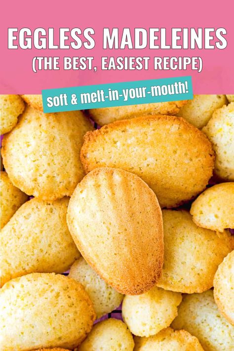 These Eggless Madeleines are not only delicious but also made with simple, everyday ingredients you probably already have in your kitchen. Plus, they’re completely egg-free, so they’re perfect if you have an egg allergy or intolerance or just run out of eggs. Combining a slightly crispy outside and a soft, melt-in-your-mouth inside makes every bite a pure joy. Whether you’re treating yourself or sharing with loved ones, these madeleines will surely bring a smile to everyone’s face! Deserts Recipes Eggless, Eggless Madeleines Recipe, Eggless Tea Time Cakes, Easy Eggless Cookie Recipes, Eggless Muffins For Baby, Egg Free Dessert Recipes, Eggless Cookie, Eggless Cookie Recipes, Egg Free Desserts