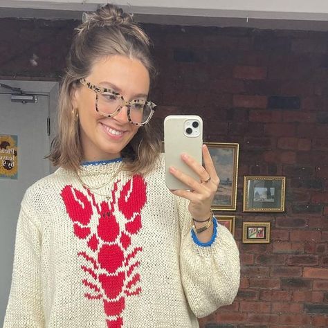 Lobster Knit Sweater, Lobster Sweater Knitting Pattern, Lobster Knitting Pattern, Lobster Doodle, Fish Knitting Pattern, Intarsia Knitting Patterns, Knitted Jumper Pattern, Knit Jumper Pattern, Lobster Sweater