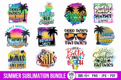 Beach Sublimation, Time Clipart, Summer Boats, Summer Sublimation, Sweet Night, Silhouette Crafts, Summer Design, Vintage Summer, Vol 2