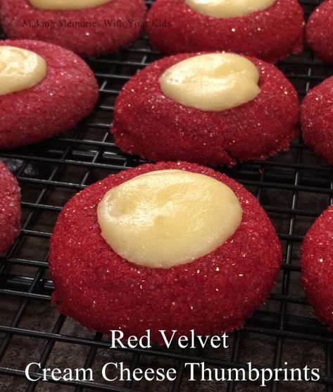 Red Velvet Cream Cheese Thumbprint Cookies - Making Memories With Your Kids Red Velvet Cream Cheese Thumbprint Cookies, Red Velvet Cream Cheese Cookies, Velvet Cream, Cream Cheese Eggs, Cream Cheese Cookies, Small Food Processor, Thumbprint Cookies, Red Food Coloring, Baking Mat