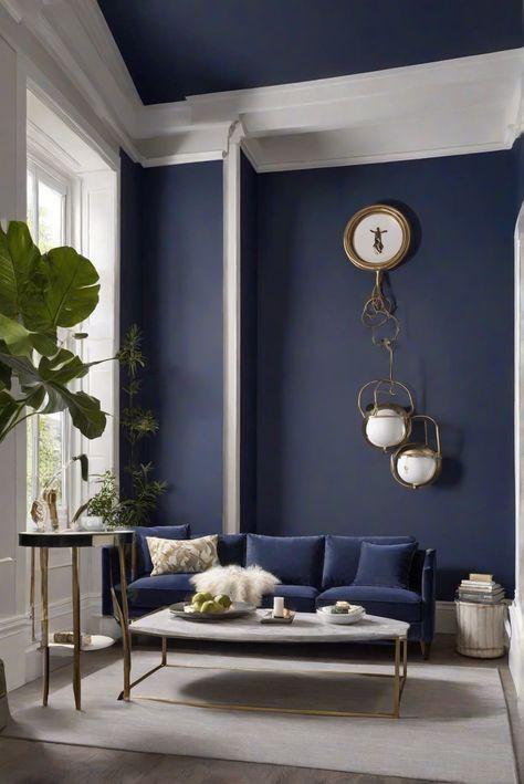 Hale Navy wall paint, living room decor, interior design, dreamy home Living Room 2024, Light Colored Furniture, Accent Wall Colors, Hale Navy, Navy Walls, Wall Paint Colors, Classic Decor, Dream Spaces, Large Living Room