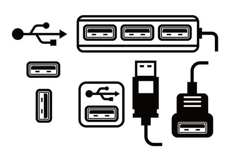 USB port vector set Usb Tattoo, Sketch Icon, Tattoo Reference, Usb Design, Desenho Tattoo, Cute Cartoon Drawings, Graphic Design Fun, Usb Hub, One Word