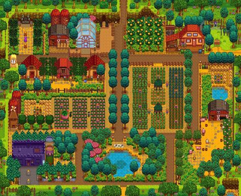 Sidewinder Farm - Gallery Below (for r/StardewValley) - Imgur Stardew Valley Farm, Stardew Farms, Stardew Valley Layout, Stardew Valley Tips, Stardew Valley Farms, Valley Game, Stardew Valley Fanart, Green House Design, Farm Layout