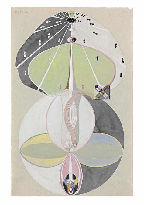 Tree of Knowledge No. 5, 1915 — Hilma af Klint, Klint Painting, Hilma Af Klint Paintings, Tree Of Knowledge, Maurice Denis, Hilma Af Klint, Guggenheim Museum, Hur Man Målar, Arte Inspo, Piet Mondrian