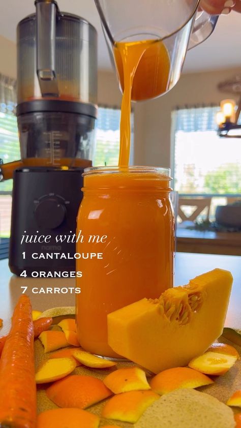 cantaloupe juice 🧡 🍈 1 cantaloupe 🍊 4 oranges 🥕 7 carrots juicer: Nama j2 code: ANNA10 (10% off!) | Instagram Red Juice Recipes, Juice Concentrate Recipes, Juicer Recipes Pineapple, Fresh Fruit Juice Recipes Juicers, Pineapple Juicing Recipes Juicers, Juicing Cantaloupe Recipes, Juicing Recipes With Cantaloupe, Cantaloupe Juice Benefits, Cantaloupe Juice Recipes