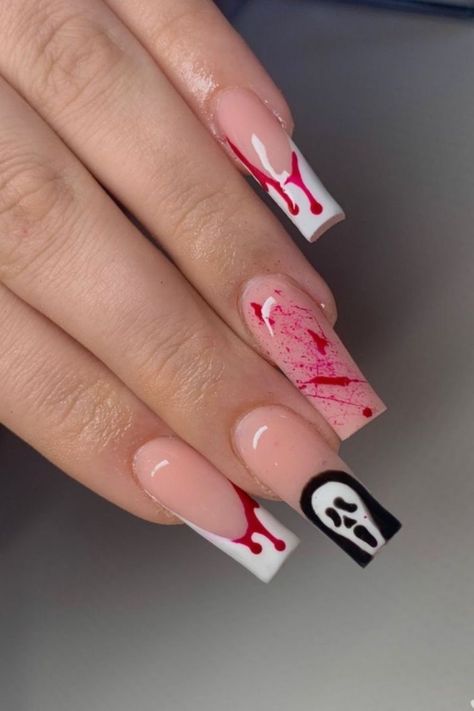 Blood Nails, Horror Nails, Nail Art Halloween, Holloween Nails, Halloween Acrylic Nails, Elegant Halloween, Nagel Tips, Cute Acrylic Nail Designs, Acrylic Nails Coffin Short