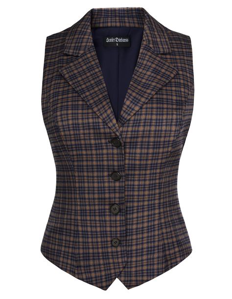 PRICES MAY VARY. CLASSIC PLAID FABRIC - This waistcoat vest features a timeless plaid pattern that adds a touch of sophistication to any outfit, making it perfect for your wardrobe ADJUSTABLE BACK WAIST - Designed with an adjustable waist clasp at the back, this womens vest allows you to create a flattering silhouette to ensure a perfect fit OTHER DESIGNS - The elegant V neck and lapel collar design give this vest top a refined look, while the sleeveless design and button-down front make this bl Ladies Vest Outfit, Cute Vests, Sabrina Spellman Style, Women Waistcoat, Elegant Vest, Vest Outfits For Women, Vest For Women, Dressy Tank Tops, Plaid Vest