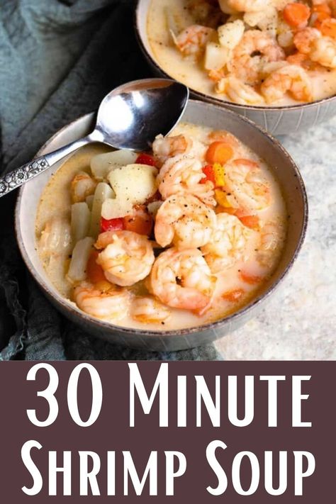 Shrimp soup is a delicious, yet under-shared recipe from El Salvador that you are going to absolutely love! The soup is broth based with just a tiny touch of cream. #shrimpsoup #salvadoranfood #creamyshrimpsoup Andouille, Shrimp Soup Recipes, Instant Pot Shrimp, Salvadoran Food, Shrimp Soup, American Recipes, Seafood Soup, Easy Shrimp, Andouille Sausage