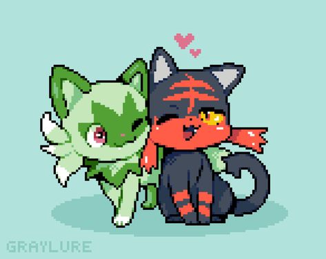 sprigatito & litten :3 Meowscarada Art, Pokemon Scarlet And Violet Fanart, Grass Type Pokemon, Pokemon Scarlet, Pokemon Starters, Pokemon Teams, Pokemon Drawings, All Pokemon, My Pokemon