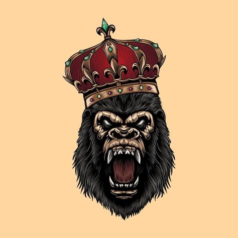 Gorilla Illustration, Crown Background, Angry Gorilla, Crown Silhouette, King And Queen Crowns, Mythological Animals, Royal Logo, Queens Tiaras, Graffiti Illustration