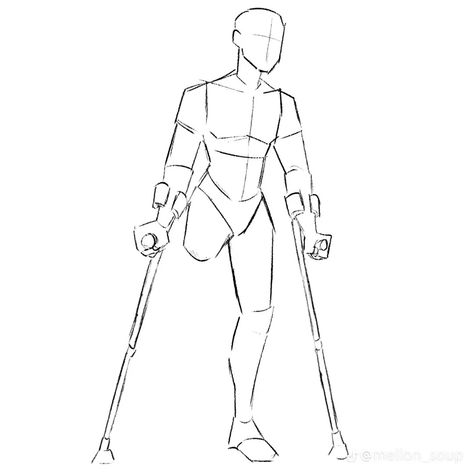 Crutch Drawing Reference, Cane Pose Reference, Crutches Pose Reference, Mellon Soup, Drawing Bases, Bts Anime, Oc Design, Oc Stuff, Drawing Body Poses