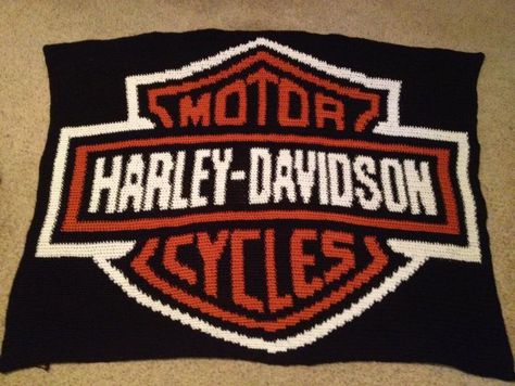 Harley Davidson Patterns Free | Harley Davidson logo blanket - Afghans - Crochetville Harley Davidson Crochet, Harley Davidson Crafts, Graph Crochet, Harley Davidson Logo, Crochet Blanket Afghan, C2c Crochet, Afghan Patterns, Afghan Pattern, Afghan Crochet Patterns