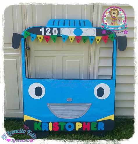 Tayo the little bus Selfie frame Tayo The Little Bus Birthday Party Ideas, Tayo Birthday Decoration, Tayo Birthday Party, Bus Selfie, Diy Party Themes, Bus Tayo, Bus Cake, Train Theme Birthday Party, Bus Party