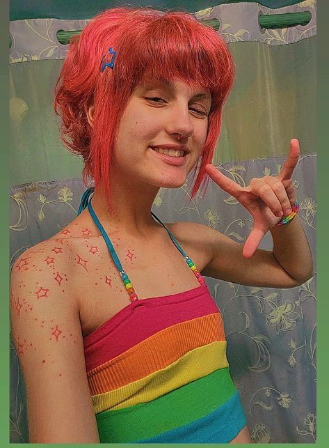 #kidcore #pinkhair #rainbow #tattoo #pinktattoo Kidcore Tattoo, Clowncore Hair, Kidcore Hair, Rainbow Tattoo, Pink Tattoo, 18th Bday, Kidcore Aesthetic, Rainbow Outfit, Kid Core