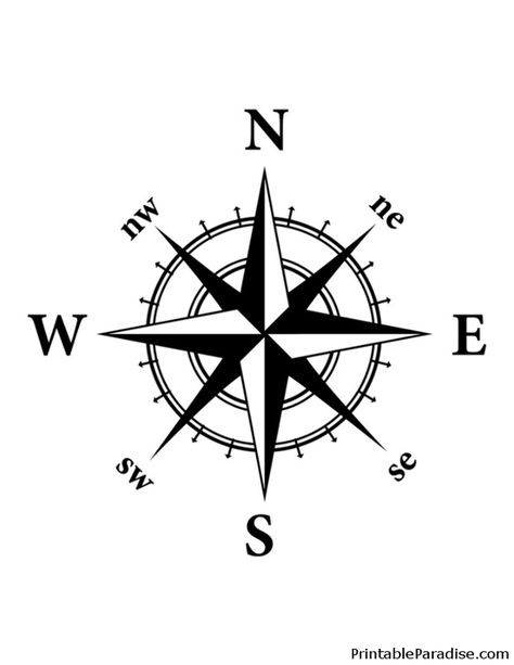 Printable Compass East West North South Logo, Compass Drawing Simple, Compass Drawing Design, Compass Printable, Compass Rose Art, Simple Compass Tattoo, Stencils Printables Templates, Compass Drawing, Compass Art