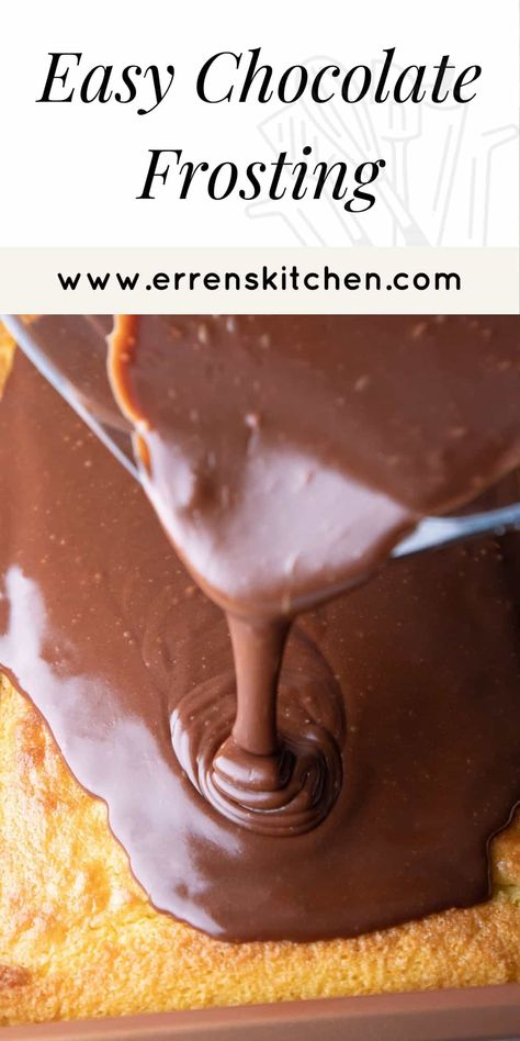 This Easy Chocolate Frosting recipe doesn't require a mixer. Pour it on for a perfectly smooth finish or make it ahead to smooth on later. Choc Icing Easy, Shiny Chocolate Frosting, Choc Icing Frosting Recipes, Chocolate Frosting Made With Choc Chips, Old Fashioned Cooked Chocolate Frosting, Old Fashioned Chocolate Icing, Chocolate Frosting Using Chocolate Chips, Choc Frosting Recipe, Cooked Chocolate Icing Old Fashioned