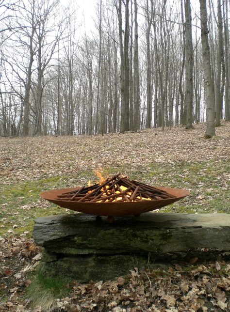 Everything You Need to Know About Fire Bowls - Gardenista Fire Bowls Outdoor, Fire Sculpture, Stainless Steel Fireplace, Environmental Sculpture, Fire Area, Gas Fire Table, Fire Pit Bowl, Steel Fire Pit, Blacksmith Projects