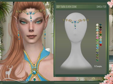 Sims 4 — DSF TIARA ELVES CISNE by @DanSimsFantasy — Elven tiara of golden pieces with gems, you have 15 samples. #featuredartist Sims4 Houses, Elven Tiara, Elf Hair, Mods Sims 4, Fantasy Crown, Sims 4 Piercings, Alpha Cc, Sims 4 Teen, Sims Games