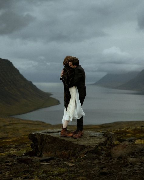 Some frames from a moody intimate summer elopement in the Icelandic Westfjords with Mackenzie & Robbie 💚 @gottacheerup Getting ready in a house from 1906 in Flateyri, a heartfelt first look in the backyard garden, a rainy ceremony on the golden sand beach overlooking the fjord, and finally exploring our favourite spots just after midnight, in complete solitude. What a wonderful day (and night) it has been! Flowers by the wonderful @thordisz Officiant - the one and only @haukurbragason #e... Moody Beach, Iceland Elopement Photography, Rainy Mountain Elopement, Moody Mountain Elopement, Cannon Beach Elopement, Moraine Lake Elopement, Beach Ceremony, Beach Elopement, Travel Photographer