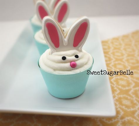 Bunny Ear Cookie Cupcake Toppers | Sweet Sugar Belle Bunny Ear Cupcakes, Garden Cupcakes, Bunny Ideas, Easter Bunny Cupcakes, Bunny Cupcakes, Easter Menu, Spun Sugar, Easter Goodies, Peter Cottontail