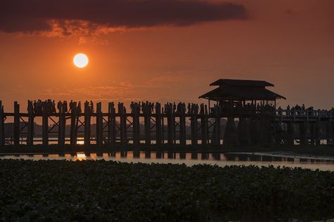 https://flic.kr/p/23kThno | Sunset at the U Bein Bridge in Amarapura, Myanmar Amarapura, Myanmar, Lamp Post, Bridge, Van, Photography