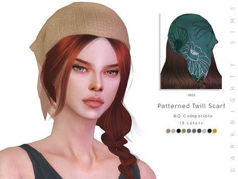 DarkNighTt's Patterned Twill Scarf Sims 4 Headscarf, Sims Accessories, The Sims 4 Cabelos, Sims 4 Piercings, Cc Hats, Sims 4 Cas Mods, Pelo Sims, Free Sims, Sims 4 Dresses