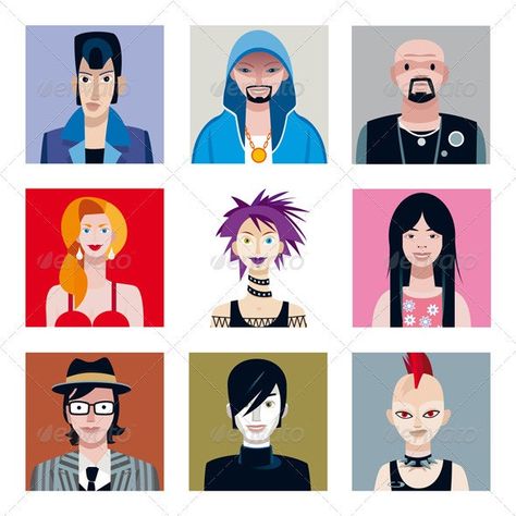 Urban Tribes Avatars Set #AD #Tribes, #sponsored, #Urban, #Set, #Avatars Gang Girl, Faces Female, Indie Men, Avatar Boy, Boy Cartoon Characters, Urban Tribes, Boy Cartoon, Professional Business Cards Templates, Punk Rocker