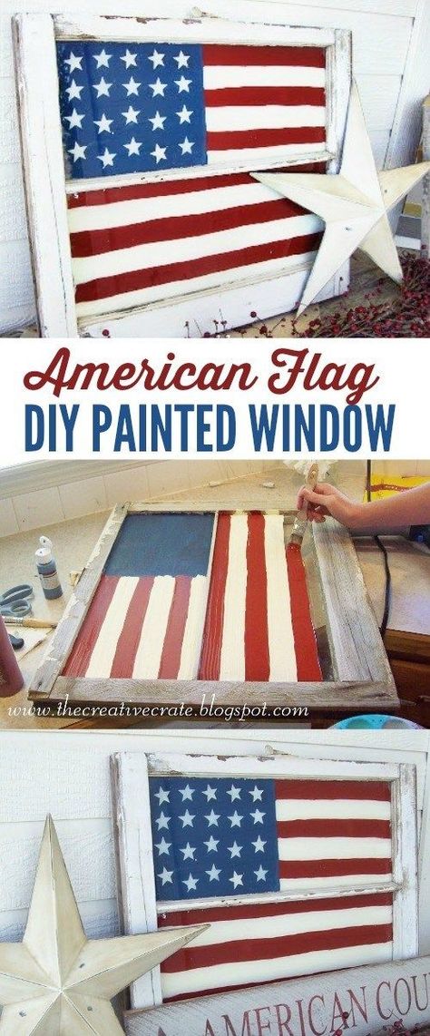 Painted Patriotic Flag Window | Craft Gossip | Bloglovin’ Diy American Flag, American Flag Diy, American Flag Painting, Flag Diy, Window Crafts, Window Projects, Flag Painting, Dekor Diy, July Decor