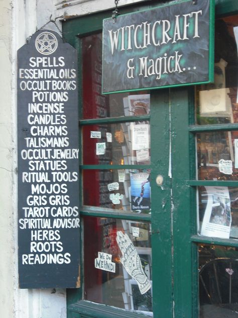 Witchcraft shop in New Orleans Witch Shop Sign, Witch Shop Ideas, Witches Shop, New Orleans Witch, Witchcraft Store, Witchy Shop, Tarot Shop, Witch Store, London Camden