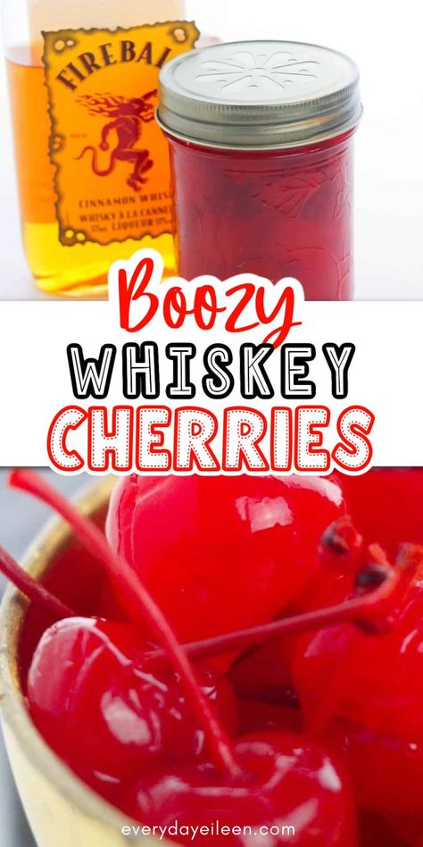 Cherry Soaked In Alcohol, Drunken Cherries Recipe, Fireball Mixed Drinks, Fireball Drinks Recipes, Fireball Whiskey Recipes, Maraschino Cherries Recipes, Marachino Cherries, Fireball Drinks, Valentine Drinks