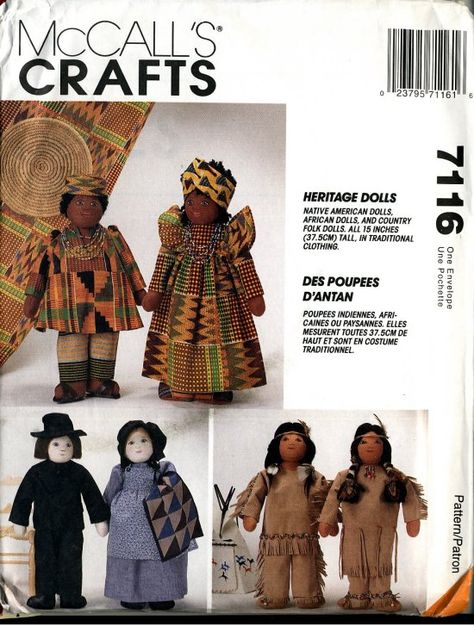 Vintage Cloth Doll Patterns: McCalls 7116 - Heritage Dolls Native American Dress, Dolls Pattern, Native American Dolls, African Dolls, Crafts Sewing Patterns, Folk Doll, African American Dolls, Vintage Cloth, Folk Dresses