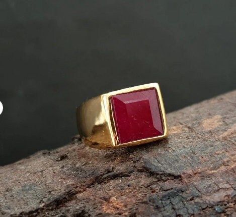 Red Crystal Ring, Vintage Flask, Natural Ruby Ring, Red Stone Ring, Green Stone Rings, Statement Ring Silver, Gold Filled Ring, Ring Rose Gold, Square Rings