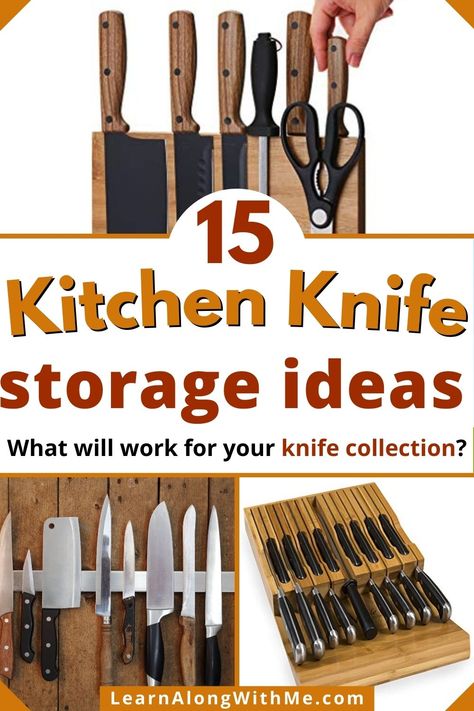 Is your current knife block or knife drawer not "cutting" it anymore?  There are lots of other options out there.
In this article we look at several kitchen knife storage ideas including magnetic knife blocks, wall-mounted options, and ways to better organize a knife drawer.

Check it out today and see what'll work for your knife collection.


#kitchenknifestorageideas  #knifestorage  #knifestorageideas  #kitchenstorage Farmhouse Kitchen Knife Block, Sharp Knife Storage, Knife Block Alternative, Kitchen Knife Organization, Knife Storage Kitchen, Knife Holder Ideas, Diy Knife Storage, Knife Block On Counter, Kitchen Knife Storage Ideas