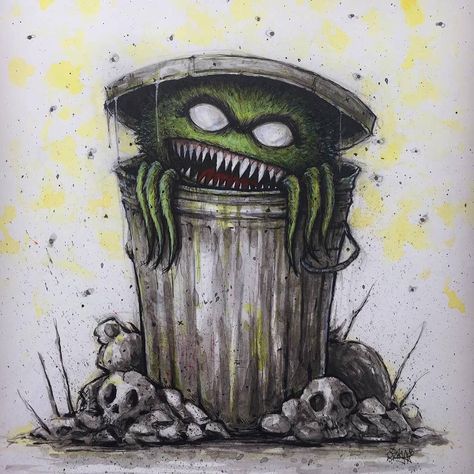 No photo description available. Sketches Horror, Garbage Monster, Sesame Street Memes, Creepy Drawings, Dc Comics Wallpaper, Monster Drawing, Oscar The Grouch, 4x6 Prints, Disney Pictures