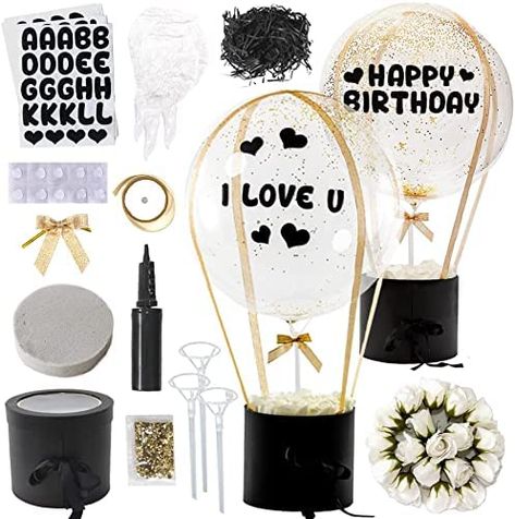 Amazon.com: Blooming Bobo Balloon Black Surprise Gift Box for Women / Men, Mock Flowers w/ 2-Tier, Clear Latex Bubble Balloon, 33 Pcs Gift Kit to Create the Perfect Present for Birthday, Anniversary, Valentines, Christmas : Home & Kitchen Surprise Gift Box, Bobo Balloon, Balloon Surprise, Balloon Bouquet Diy, Gift Box For Women, Present For Birthday, 33rd Birthday, Balloon Box, Surprise Box Gift