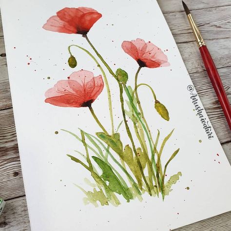 Layered Watercolor Flowers, Modern Watercolor Art, Watercolor Art Diy, Floral Watercolor Paintings, Watercolor Poppies, Watercolour Inspiration, Diy Watercolor Painting, Floral Poster, Watercolor Flower Art