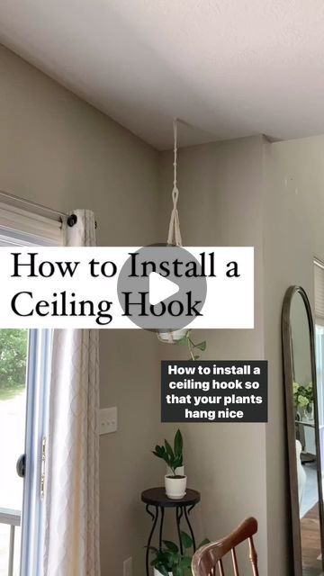 Ann Dunnington - Welcome Home on Instagram: "I used to be intimidated at the thought of installing ceiling hooks, but love the look of macramé plant hangers.  If that’s also you, it really isn’t too difficult to install yourself!  If I can do it, you can do it. 

Note: if you’re attaching the hook to a stud or wood, you can just use the wood screw instead, and bypass using the spring like I needed to. 

#plantmom #plantmomaesthetic #plantmomma #macramê #macrameplanthangers #homediy #homediyproject #simplediy #glowupyourhome #summerglowup" Ceiling Plant Hanger, Plant Mom Aesthetic, Ceiling Hooks, Plant Hangers, Macrame Plant Hangers, The Hook, Plant Mom, I Can Do It, Wood Screws