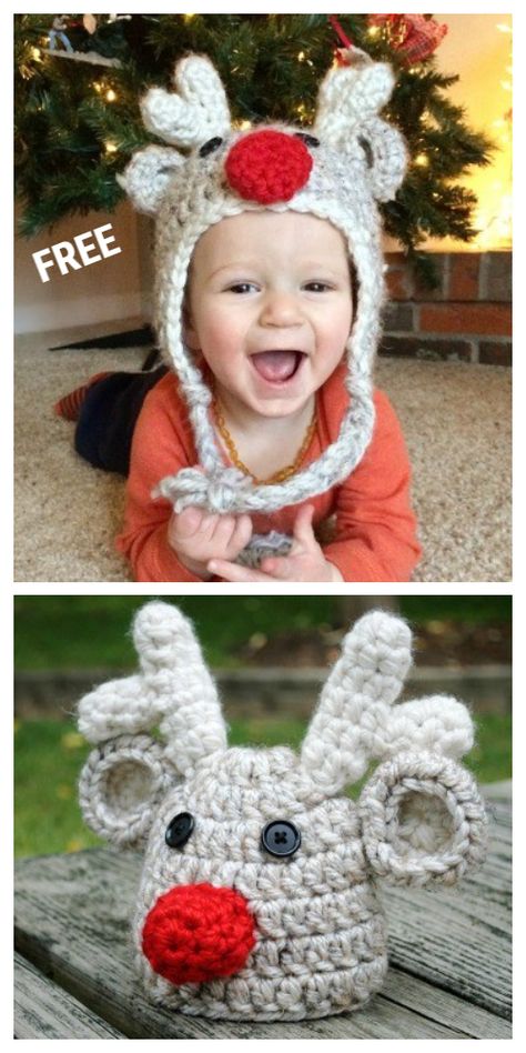 Crochet Reindeer Hat Free Patterns Crochet Reindeer, Crochet Christmas Hats, Reindeer Hat, Reindeer Pattern, Crochet Baby Hat Patterns, Holiday Crochet, Christmas Crochet Patterns, Crochet Baby Hats, Yarn Projects