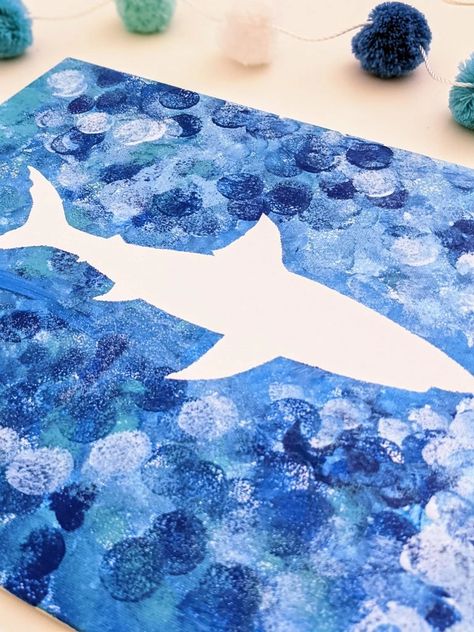 Easy Shark Painting for Kids with Free Printable Shark Crafts Preschool, Shark Week Crafts, Underwater Crafts, Preschool Painting, Shark Activities, Ocean Animal Crafts, Shark Craft, Shark Painting, Shark Silhouette