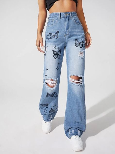 Baggy Ripped Jeans, Affordable Jeans, Jean Straight, Printed Jeans, Hipster Fashion, Straight Leg Trousers, Straight Pants, Vintage Jeans, Hoodie Dress